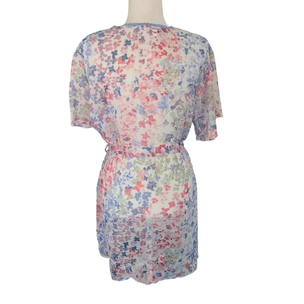 In Bloom by Jonquil Floral Lace Kimono Lounge Robe Cover Up Peri‎ Blue XS-S New